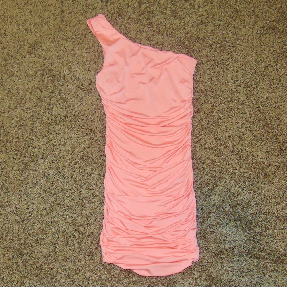 Poetry Peach Asymmetric/ Shoulder Mini Dress